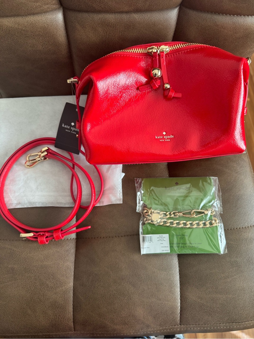 BNNU Kate Spade Red Patent Leather Crossbody with Gold Hardware